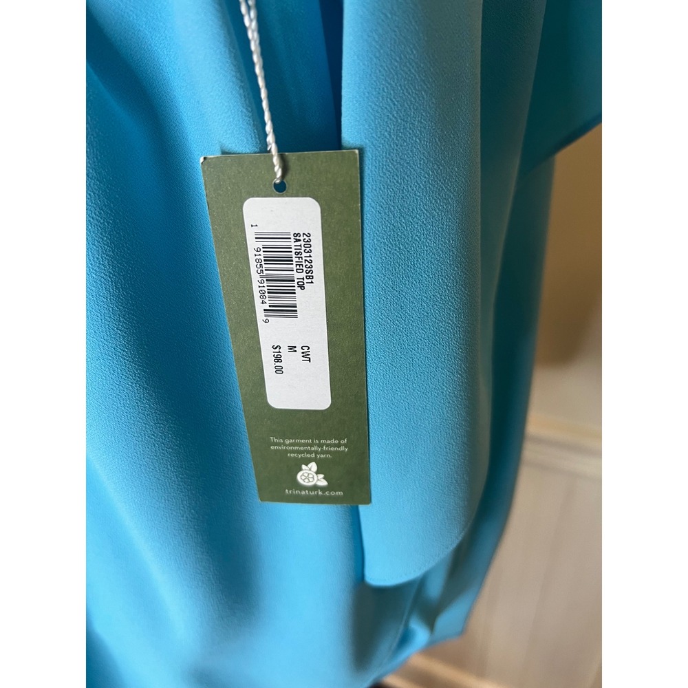 Trina Turk‎ Satisfied Top Turquoise Blue One Shoulder Ruffle Blouse Size M - Picture 7 of 9